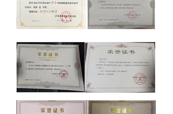 2021-2022年度泸县李同彬名师工作室成员县级以上获奖证书
